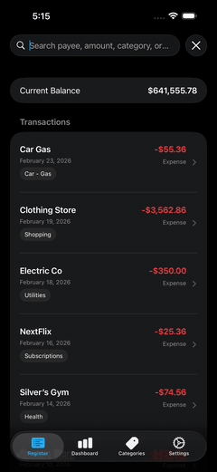 Add / Delete a Transaction Adding and deleting transactions is simple. Leave an optional note or description with your entry.