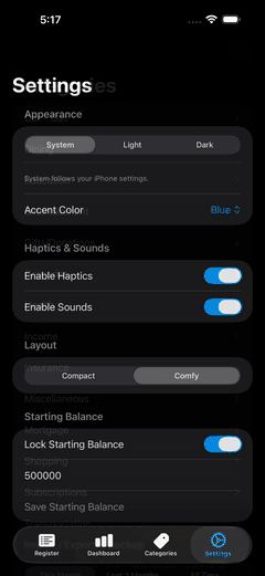 Add / Delete a Transaction Adding and deleting transactions is simple. Leave an optional note or description with your entry.